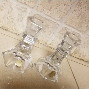 Set 2 Candle Holders 24% Cut Genuine Lead Crystal Bleikristall Mantel Sticks